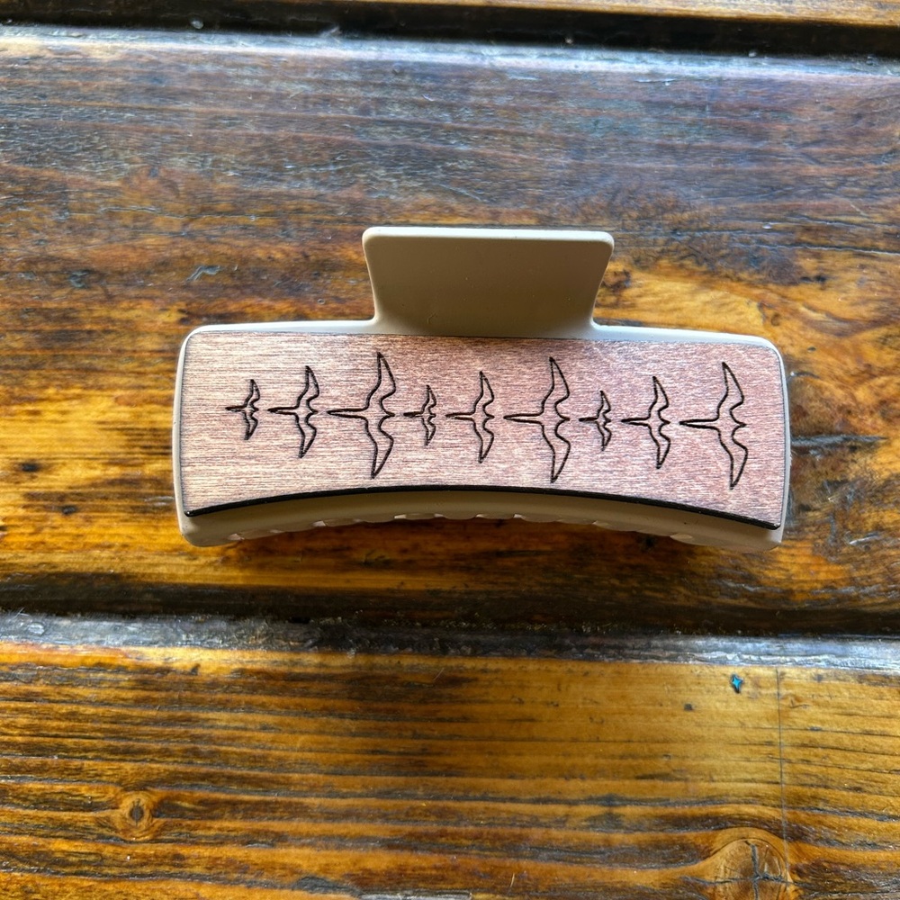 Brown and Tan Hair Clip with Bird Design